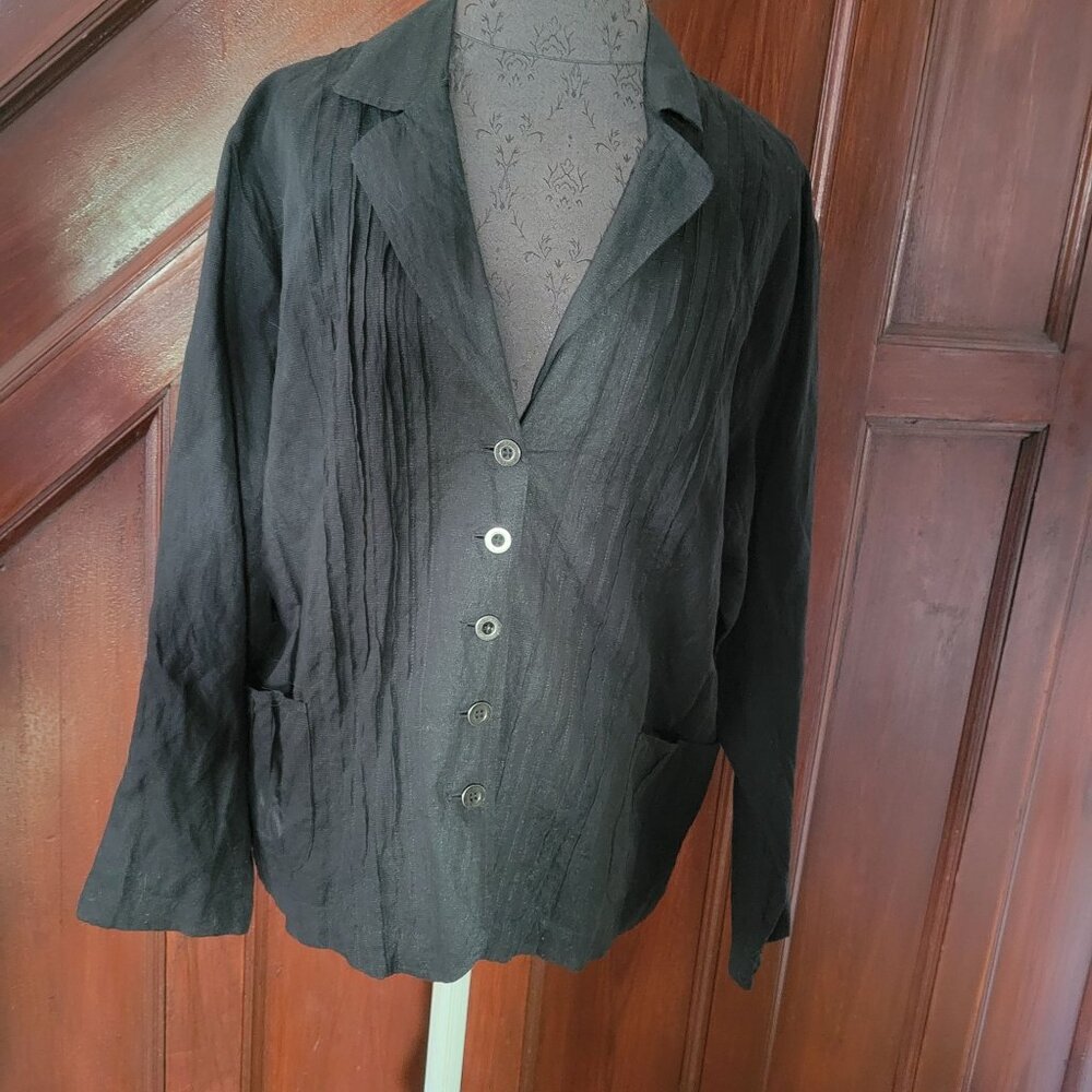 Chicos Black Button-Front Jacket With Pockets Linen XL